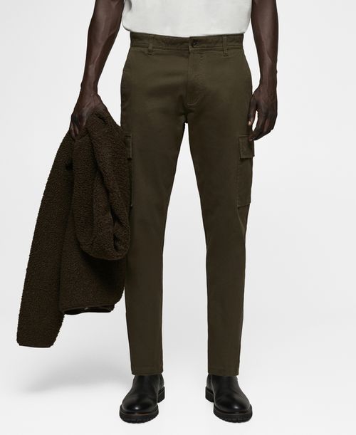 Men's Slim-Fit Cotton Cargo Pants - Khaki