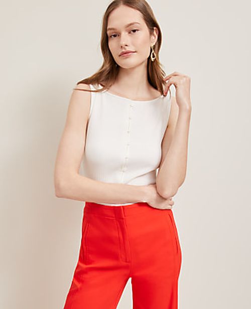 Ann Taylor Petite Ribbed Sleeveless Button Top