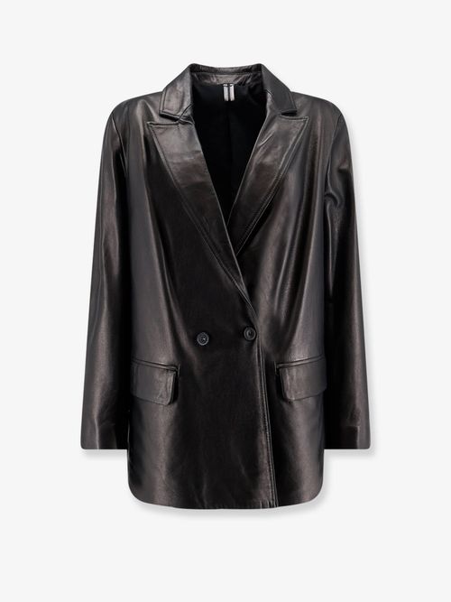 Double-Breasted Leather Jacket — Black