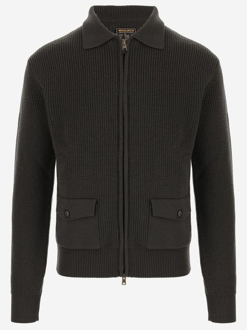 Full-Zip Ribbed Wool Sweater — Green