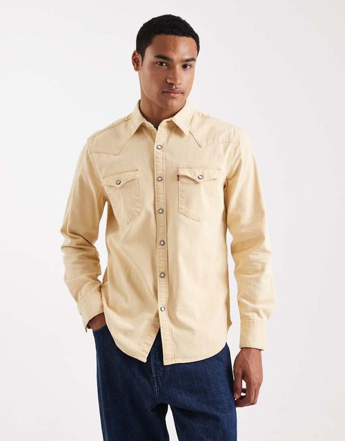 Barstow western standard garment dye shirt in khaki beige-Neutral