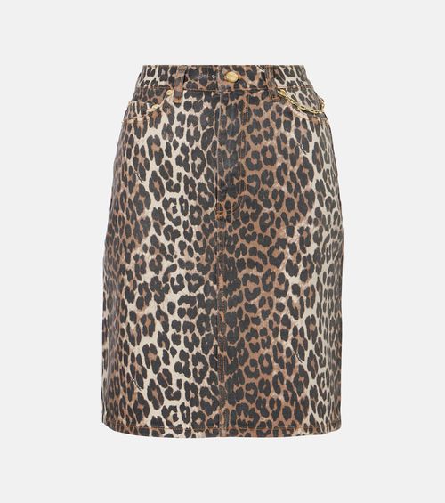Leopard-print denim skirt