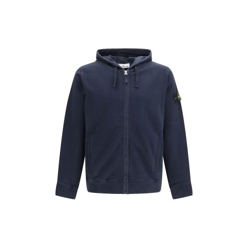 Cotton Zip Hoodie with Compass Patch Hoodie — Navy
