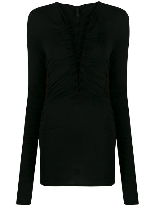Lace-up long-sleeve top - Black