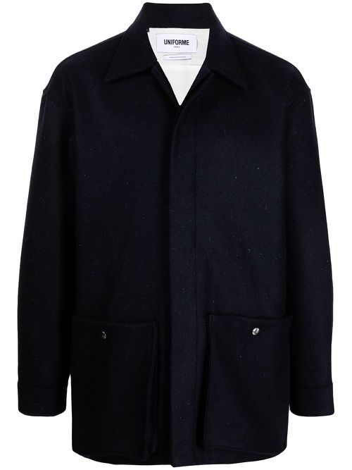 Patched wool overshirt - Black