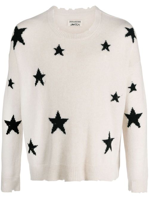 Star-intarsia distressed cashmere jumper - Neutrals