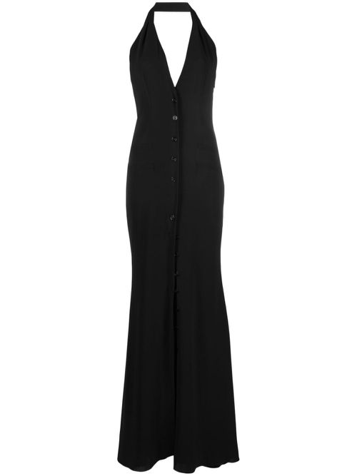 Plunging V-neck sleeveless long dress - Black