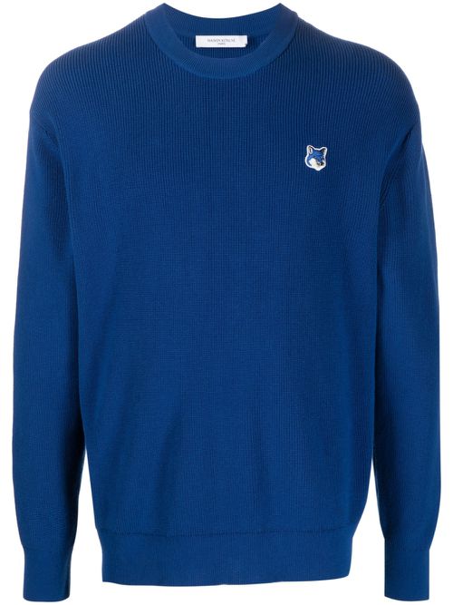 Logo-patch knit jumper - Blue