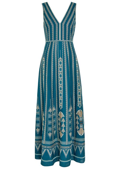 Nellie Ballerina Embroidered Linen-blend Midi Dress
