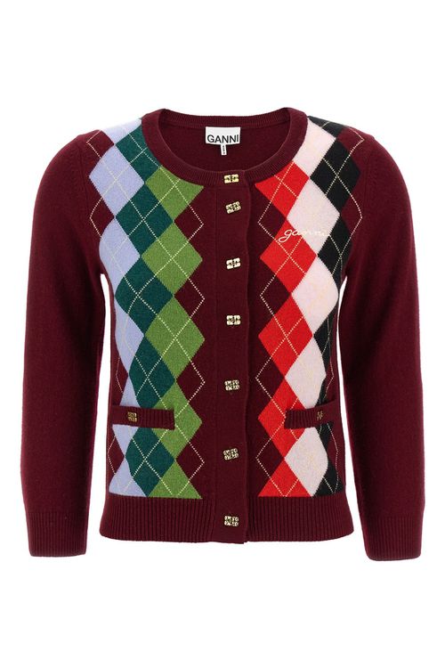 'Burgundy Check' Cardigan