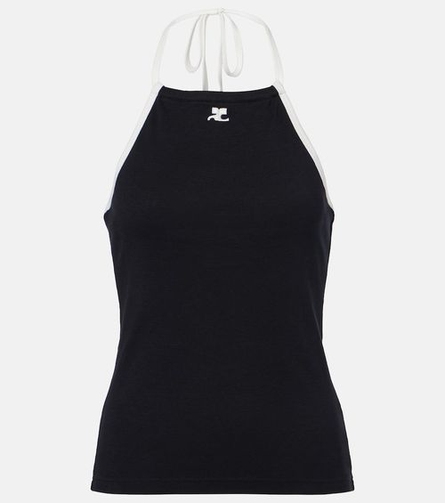 Courrèges Logo tie-back cotton halterneck top