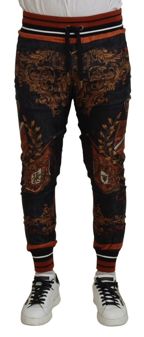 Silk Baroque Crown Print Joggers — Black