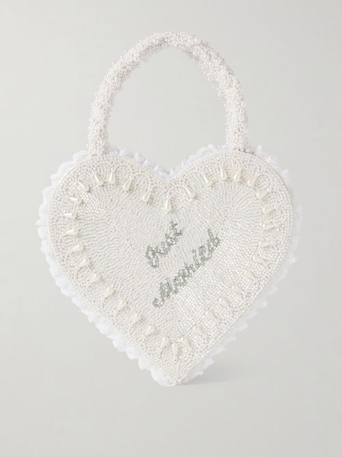 Just Married Lace-trimmed Beaded Twill Tote - Ivory