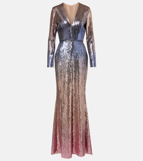 Ombré sequined belted gown
