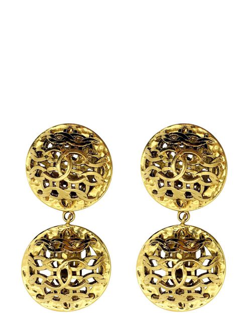 Vintage Chanel Double Orb Statement Logo Earrings 1980s - Gold