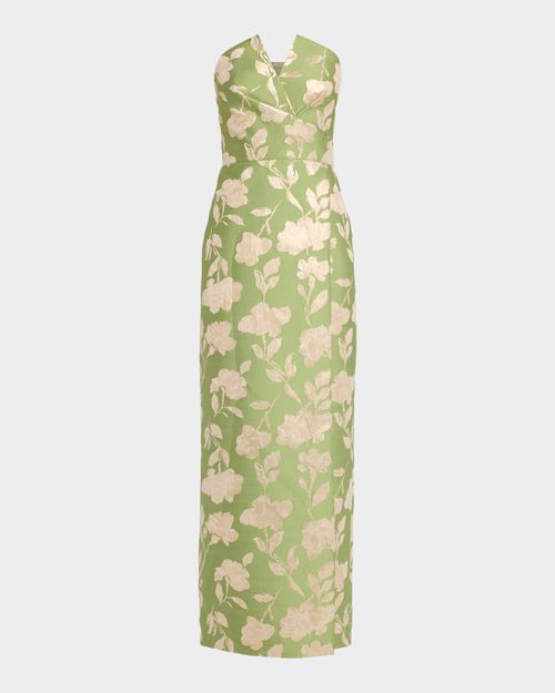 Strapless Metallic Jacquard Column Gown