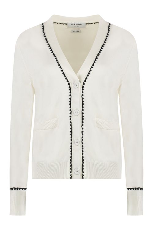 Silk and Cotton Cardigan with Contrast Trimmings