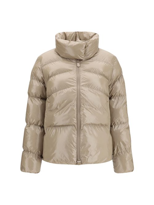 Glossy Quilted Puffer Down Jacket — Beige