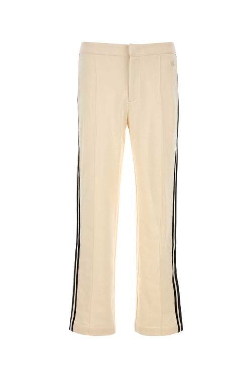 Striped Cotton-Rayon Blend Joggers — Beige
