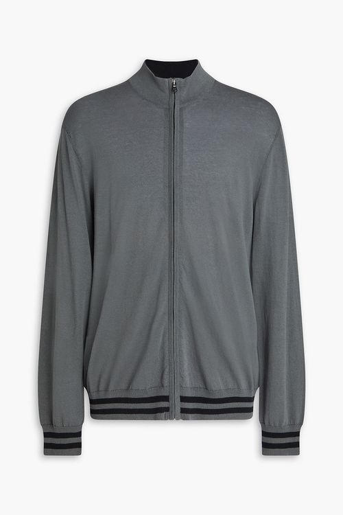 Striped cotton-blend zip-up cardigan - Gray - 0
