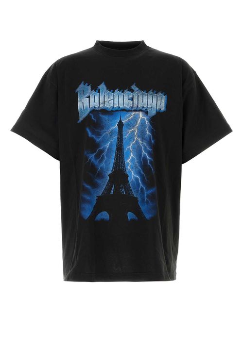Balenciaga Paris Thunderstorm Oversized Black Tshirt