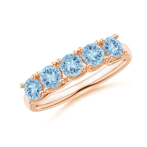 Angara 0.9 Carat Half Eternity Five Stone Aquamarine Wedding Ring in 14K Rose Gold