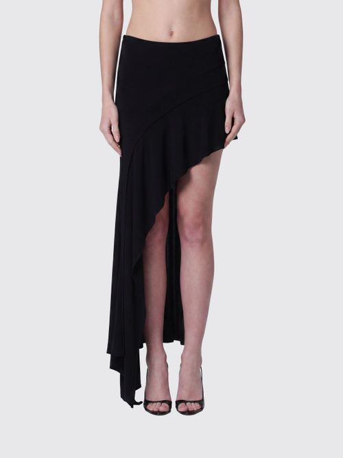 Long Asymmetrical Skirt in Viscose with a Low-Rise Elastic Waist
