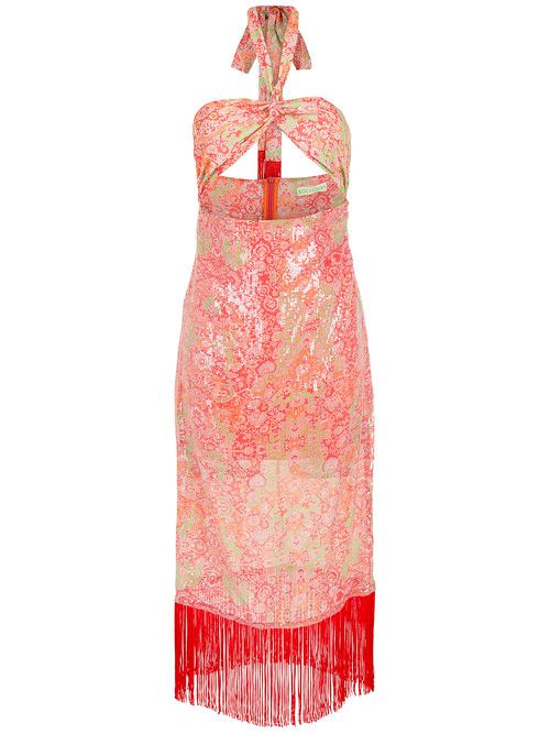Paisley-print halterneck midi dress - Pink