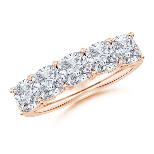 Angara 3.45 Carats Prong-Set Cushion Diamond Five Stone Wedding Ring in 18K Rose Gold