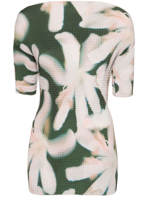 Floral-print plissé T-shirt - Neutrals