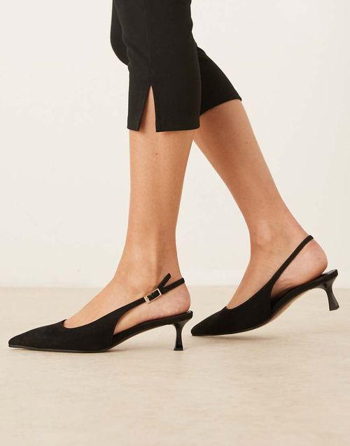 Skip slingback kitten heel shoes in black suedette