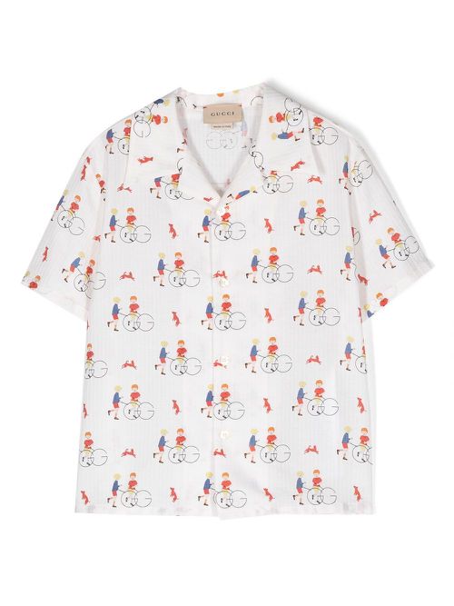 Short-sleeve graphic-print shirt - Neutrals