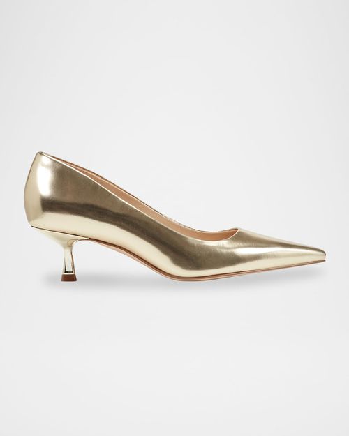 Calynna Metallic Leather Kitten-Heel Pumps