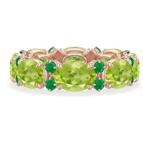Angara 6.8 Carats Alternating Oval Peridot and Emerald Eternity Ring in 18K Rose Gold
