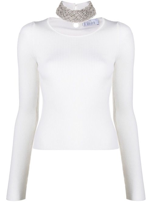 Crystal-embellished cut-out jumper - White