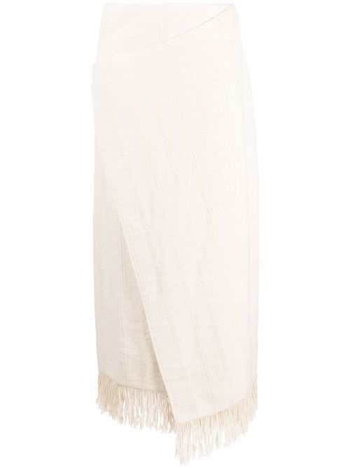 Fringed wrap-effect midi skirt - Neutrals