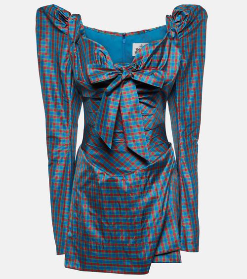 Bow-detail checked minidress