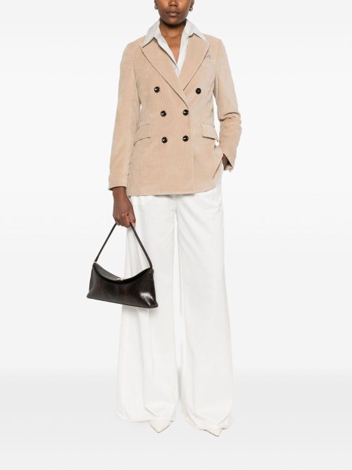 Cotton Corduroy Double-Breasted Blazer — Beige