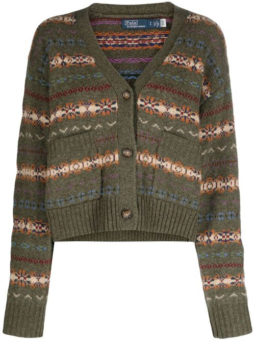 Fair-isle knit cardigan - Green