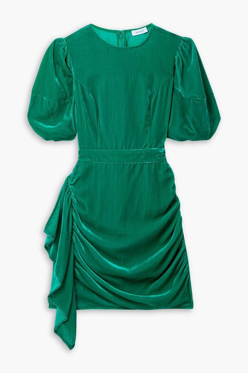 Pia ruched ruffled velvet mini dress