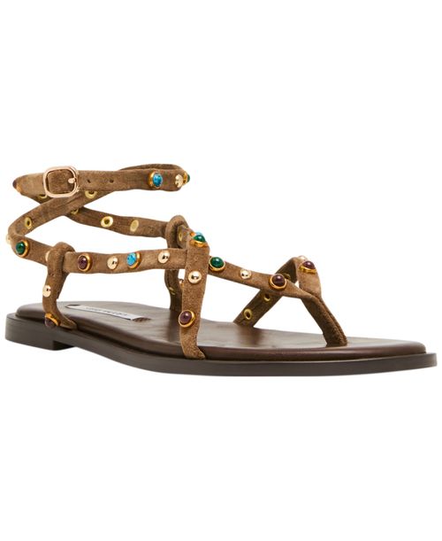 Women's Mathis Embellished Strappy Flat Sandals - Tan Suede