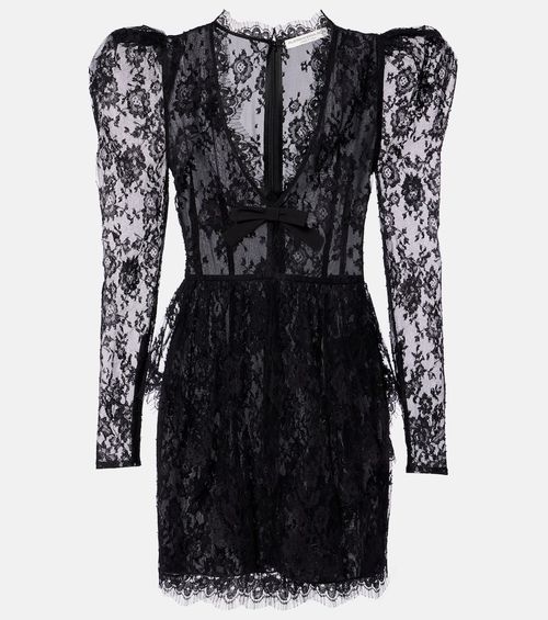 Bow-detail lace minidress