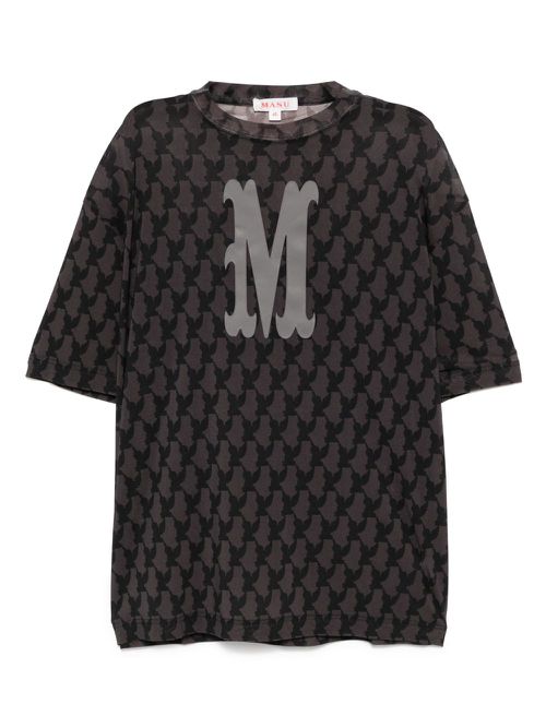 Angel-print mesh T-shirt - Black