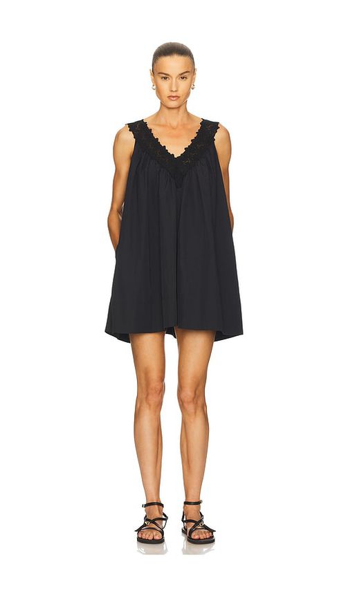 Helsa Mini Dress With Lace in Tech Poplin in Black - Black. L also in