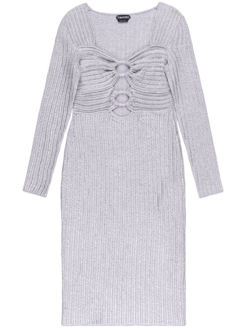 Cut-out detailing ribbed-knit dress - Grey