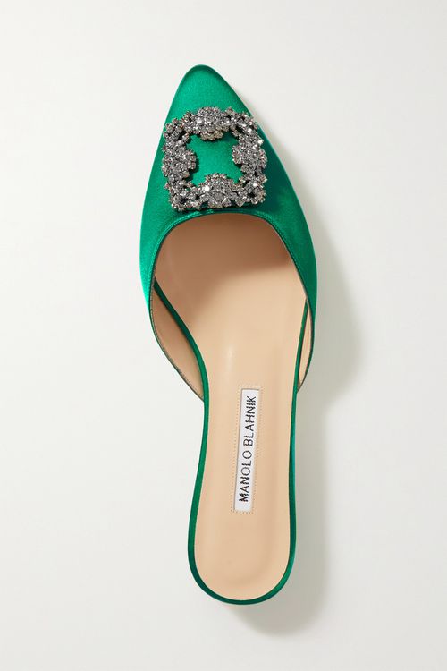 Hangisi Embellished Satin Slippers - Green
