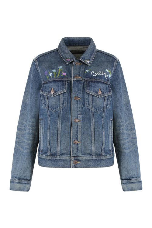 Embroidered Trucker Jacket in Denim