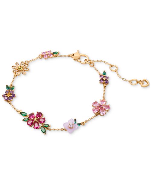 Bursting Blooms Gold-Tone Multi-Stone Charm Bracelet - Multi