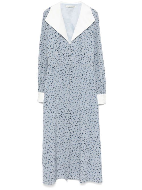 Rose-print midi dress - Blue