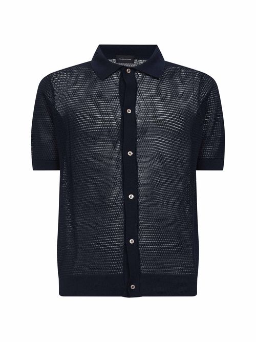 Pointelle Knit Cotton Shirt — Navy
